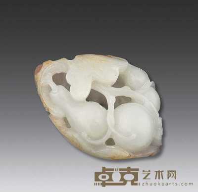 清 白玉刻留皮葫芦挂件 5.5×4cm